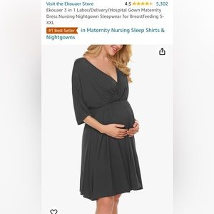 Ekouaer 3-in-1 hospital/delivery/nursing night gown, S